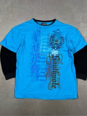 South Pole Turquoise Blue Graphic Layered-Look Long Sleeve Shirt